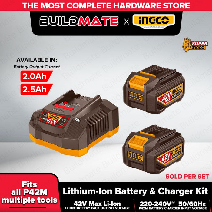 Buildmate x INGCO 42V Lithium-Ion Battery & Charger Kit P42M | 2×2.0Ah / 2×2.5Ah ICPT