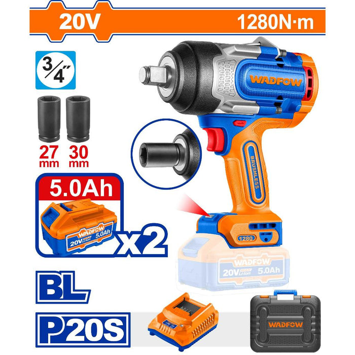 Buildmate x WADFOW 20V Brushless Cordless Impact Wrench 480–1280Nm Kit WCPT