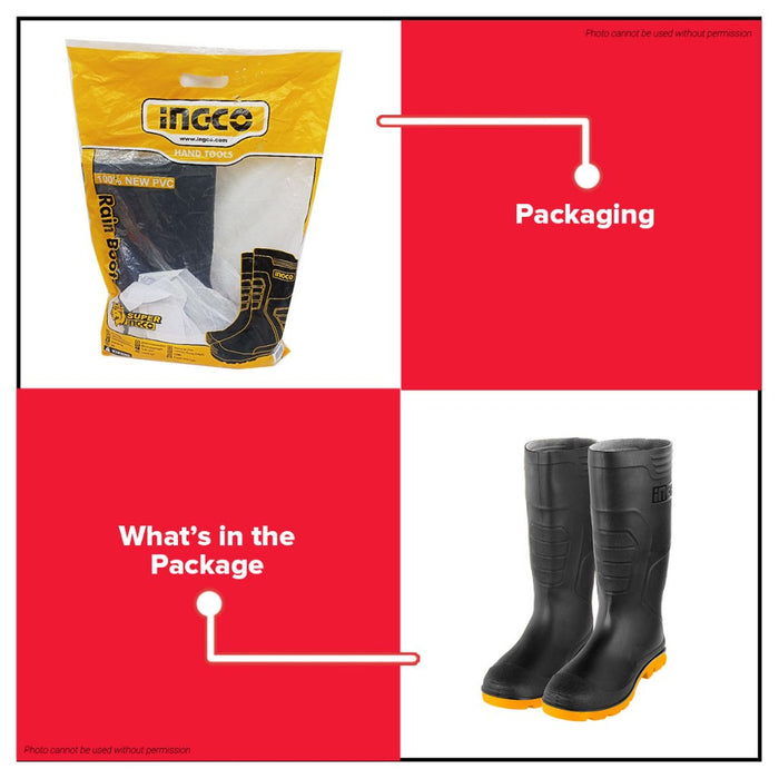 Buildmate x INGCO Rain Boots Virgin PVC | 37cm Height Anti-Slip Sole Durable Protective Footwear