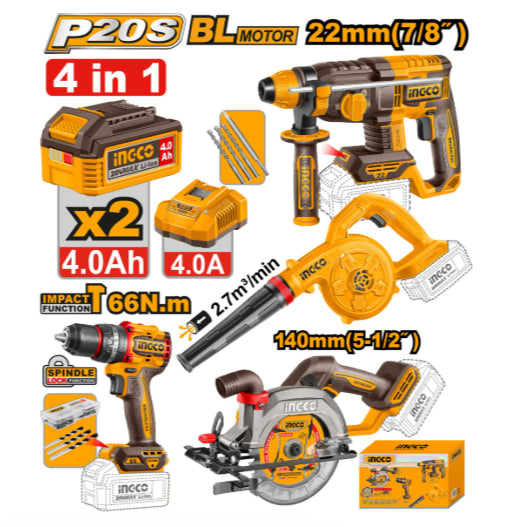 Buildmate x INGCO 20V Cordless 4-PC Combo Kit | Drill, Hammer, Saw, Blower IPT COSLI250695 IPT