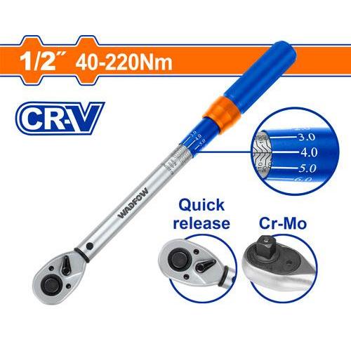 Buildmate x WADFOW 1/2″ Preset Torque Wrench 40–220Nm Cr-V/Cr-Mo WWQ1D12 WHT