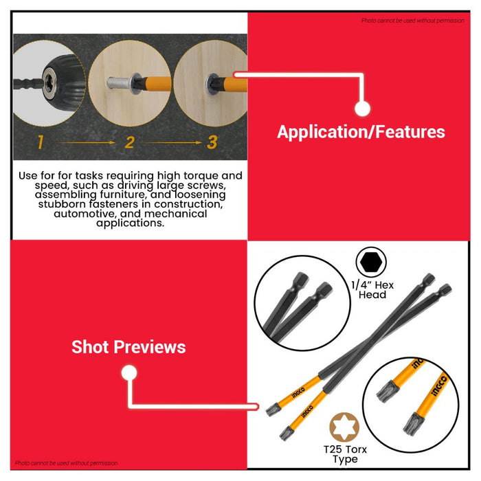 BUILDMATE INGCO Impact Screwdriver Bits S2 Steel, Magnetic, Torsion, Power Tool Accessories SDBIM11T2563 / SDBIM11T25103 IHT