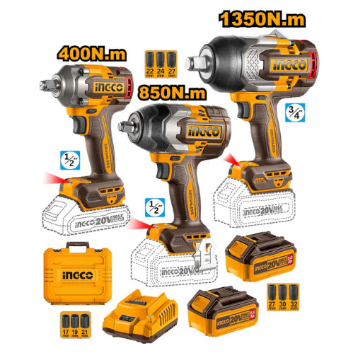 Buildmate x INGCO 20V Cordless 3-PC Impact Wrench Combo Kit | 1350/850/400Nm COSLI250386 IPT