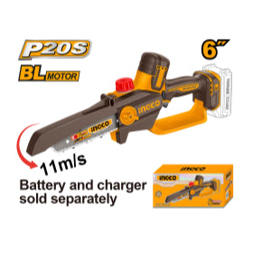 Buildmate x INGCO 20V Cordless Pruner Saw | 6" Bar, Brushless Motor CGSLI2066 ICPT