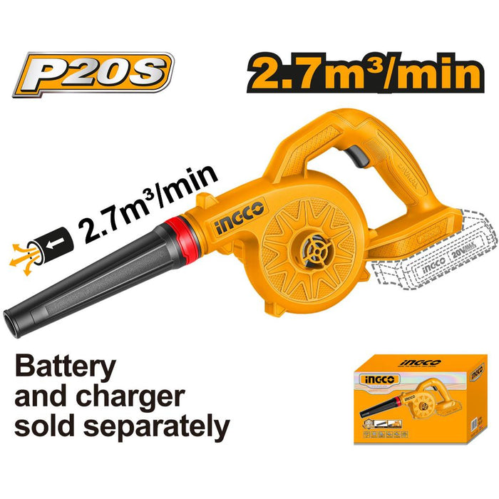 Buildmate x INGCO 20V Cordless Blower | 18,000rpm, 2.7m³/min w/ Battery & Charger CABLI2078/20781 ICPT