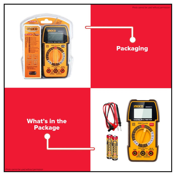 Buildmate x INGCO Digital Multimeter TRMS 2000 Counts  DM360011 IPT