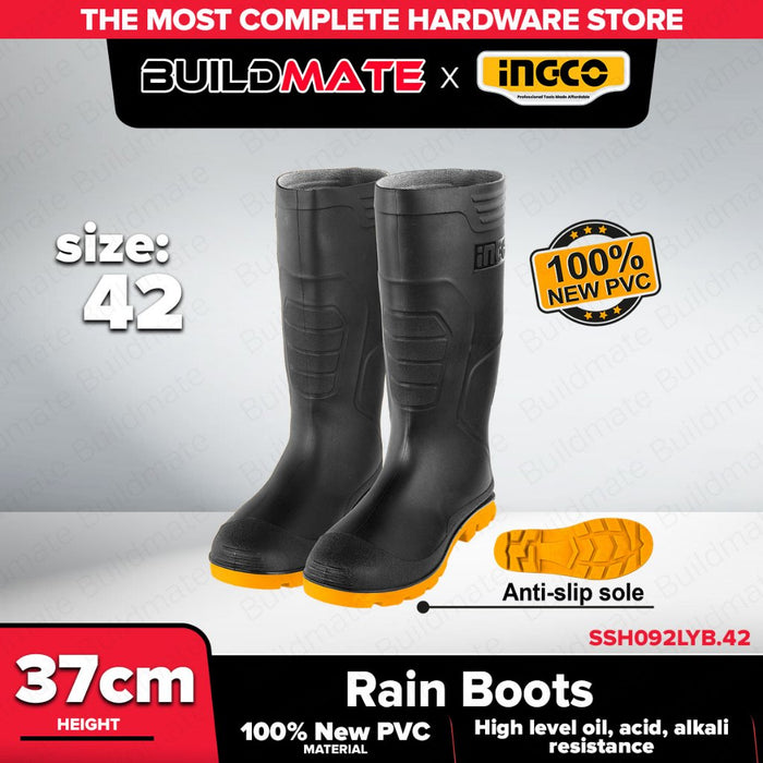 Buildmate x INGCO Rain Boots Virgin PVC | 37cm Height Anti-Slip Sole Durable Protective Footwear