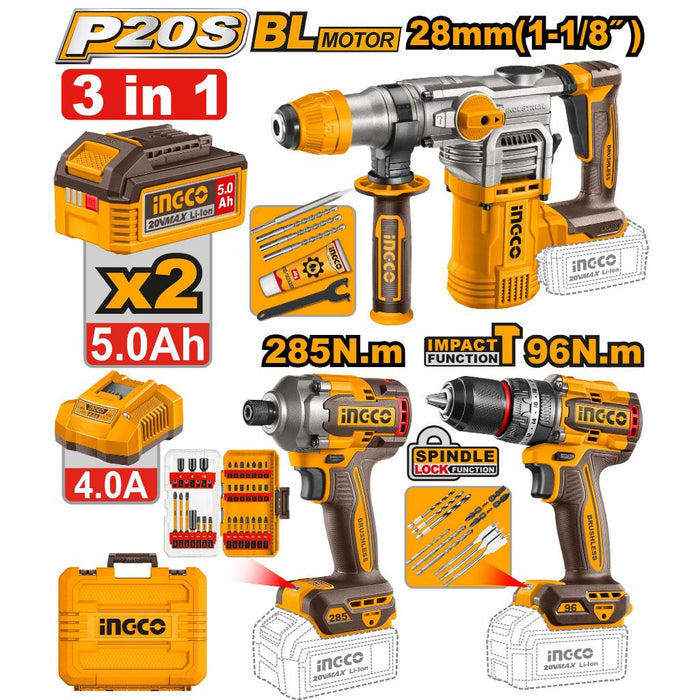 Buildmate x INGCO CORDLESS 3 PCS COMBO KIT COSLI250693 IPT