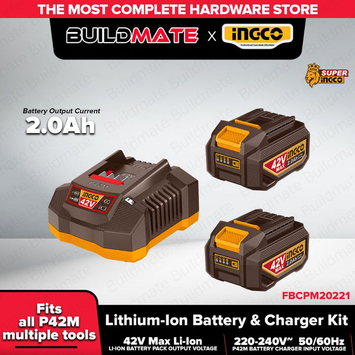 Buildmate x INGCO 42V Lithium-Ion Battery & Charger Kit P42M | 2×2.0Ah / 2×2.5Ah ICPT