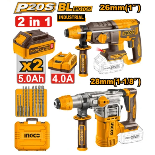 Buildmate x INGCO 20V Cordless 2-PC Combo Kit | SDS Plus Rotary Hammers w/ 2 Batteries COSLI250462 IPT
