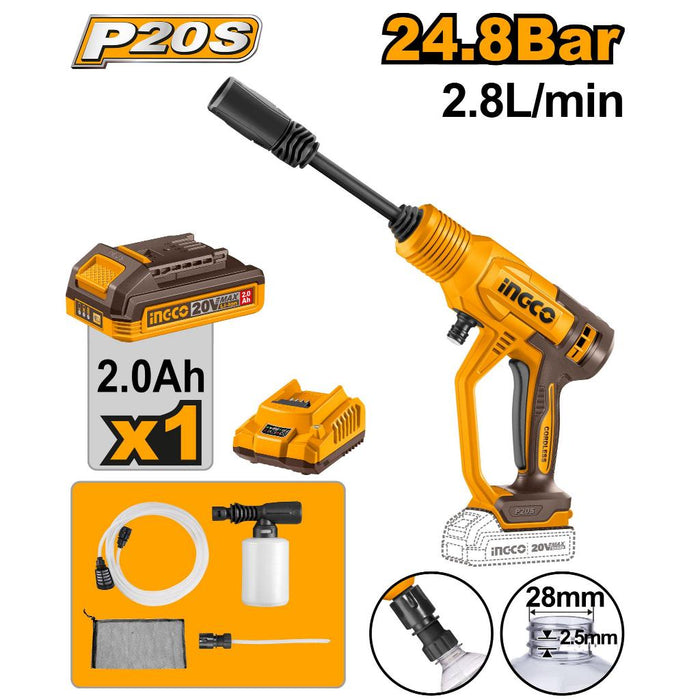Buildmate x INGCO 20V Cordless Pressure Washer 24.8Bar w/ Battery & Charger CPWLI20362 ICPT