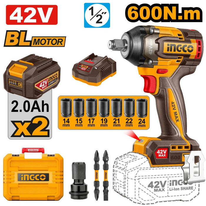 Buildmate x ING 42V Brushless Cordless Impact Wrench 460–600Nm 1/2″ Drive CIWLI Series ICPT