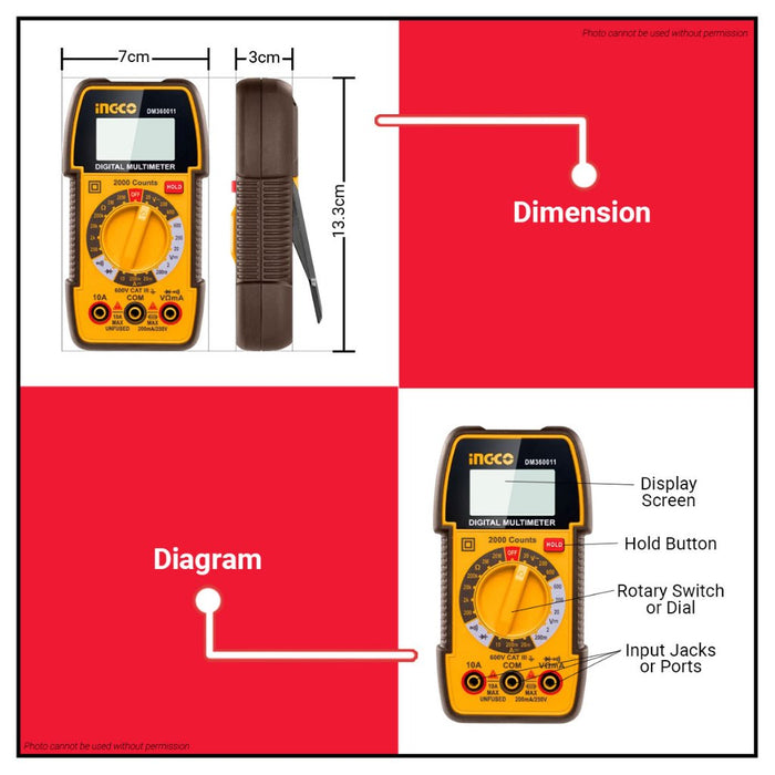Buildmate x INGCO Digital Multimeter TRMS 2000 Counts  DM360011 IPT