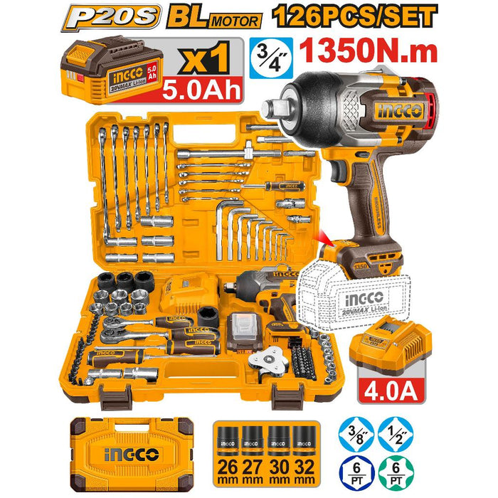 Buildmate x ING 126-Pc 20V Cordless Impact Wrench Tool Set 1350Nm HKTHP31261 ICPT