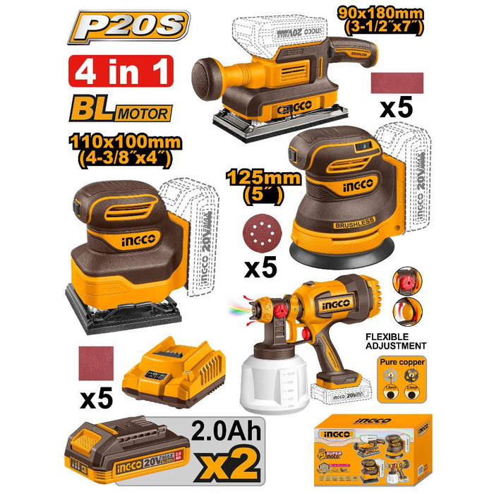 Buildmate x INGCO 20V Cordless 4-PC Combo Kit | Sanders & Spray Gun COSLI250383 IPT