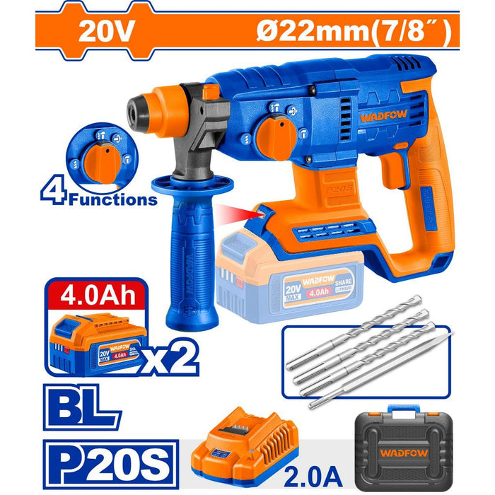 Buildmate x WADFOW 20V Cordless Rotary Hammer 2J SDS Plus with Battery & Charger WLM15225 WCPT