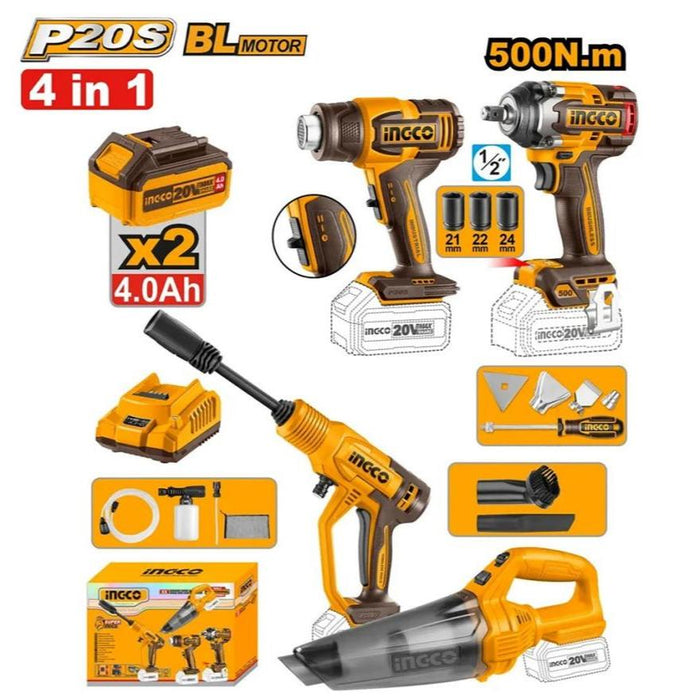 Buildmate x INGCO CORDLESS 4 PCS COMBO KIT COSLI250208 IPT