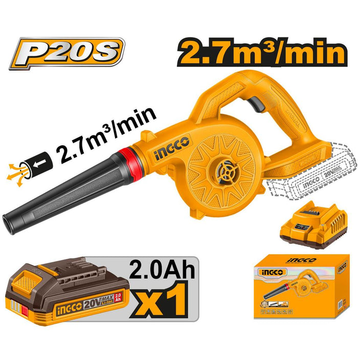 Buildmate x INGCO 20V Cordless Blower | 18,000rpm, 2.7m³/min w/ Battery & Charger CABLI2078/20781 ICPT