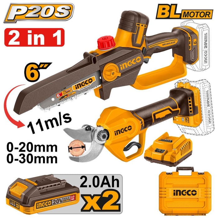 Buildmate x INGCO 20V Cordless 2PCS Combo Kit Pruner Saw & Gauge Shear COSLI250795 IPT
