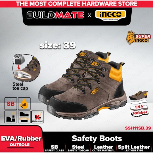 Buildmate x INGCO Safety Boots SSH11SB Sizes 41–46 Heavy Duty Steel Toe IHT