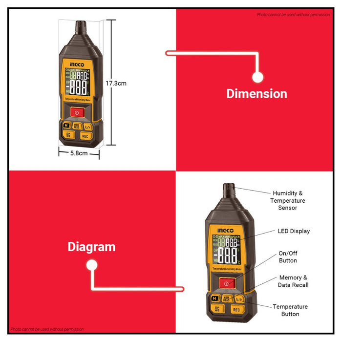 Buildmate x ING Digital Humidity & Temperature Meter 0–100% RH, -20–60°C HETHT031 IPT