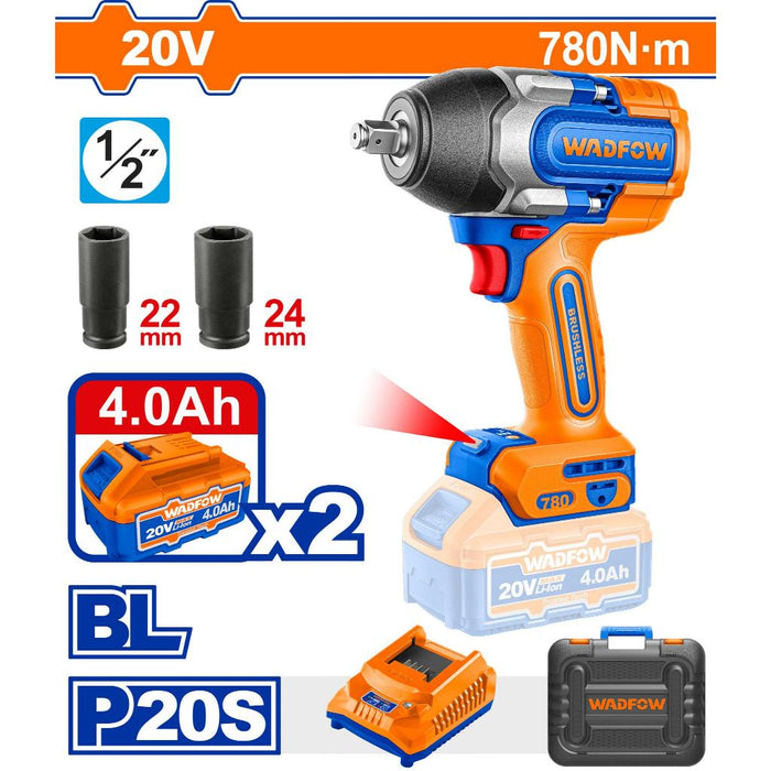 Buildmate x WADFOW 20V Brushless Cordless Impact Wrench 480–1280Nm Kit WCPT