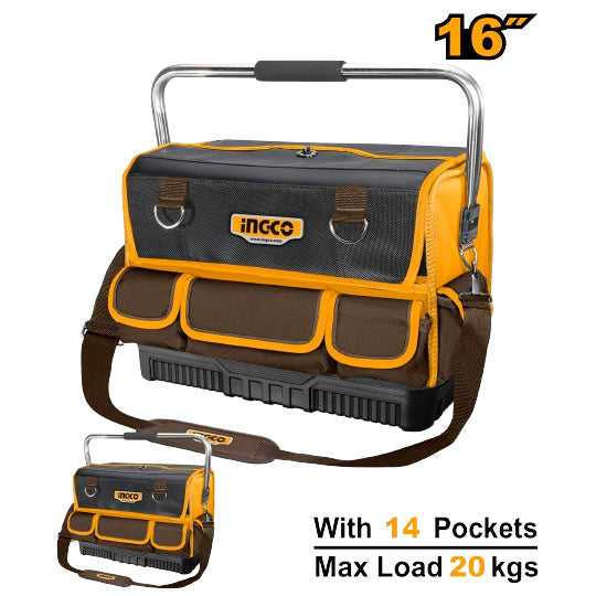 Buildmate x INGCO 16in w/ 40 Pockets Tool Bag Heavy Duty Storage Organizer 1680D HTBGL05 IHT