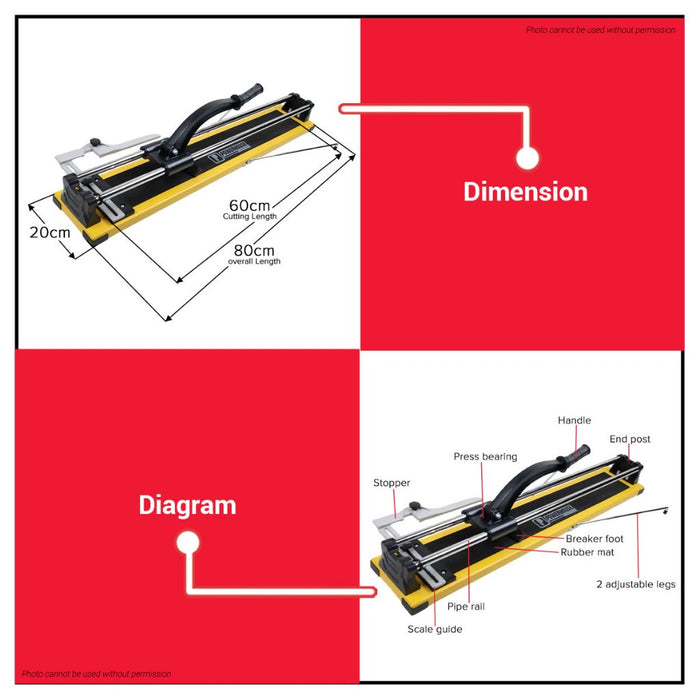 Buildmate x PowerHouse Heavy Duty Tile Cutter 600mm Manual Ceramic Tile Cutter PHHT
