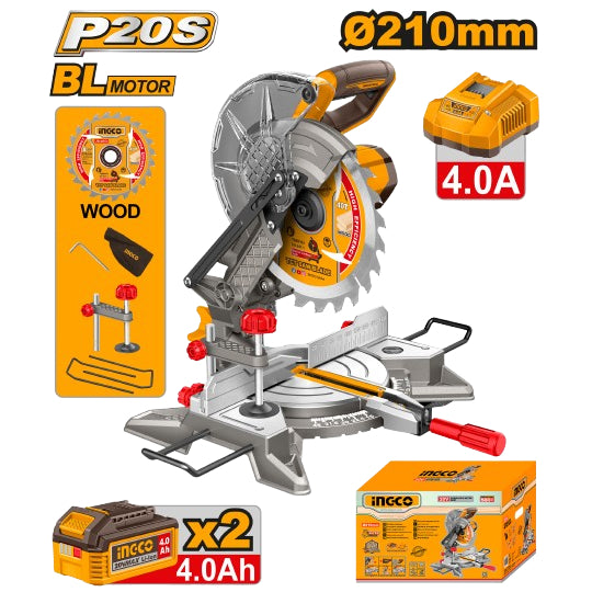 Buildmate x INGCO 20V Cordless Mitre Saw 210mm 8in Wood Cutting Kit CMSLI20212 IPT