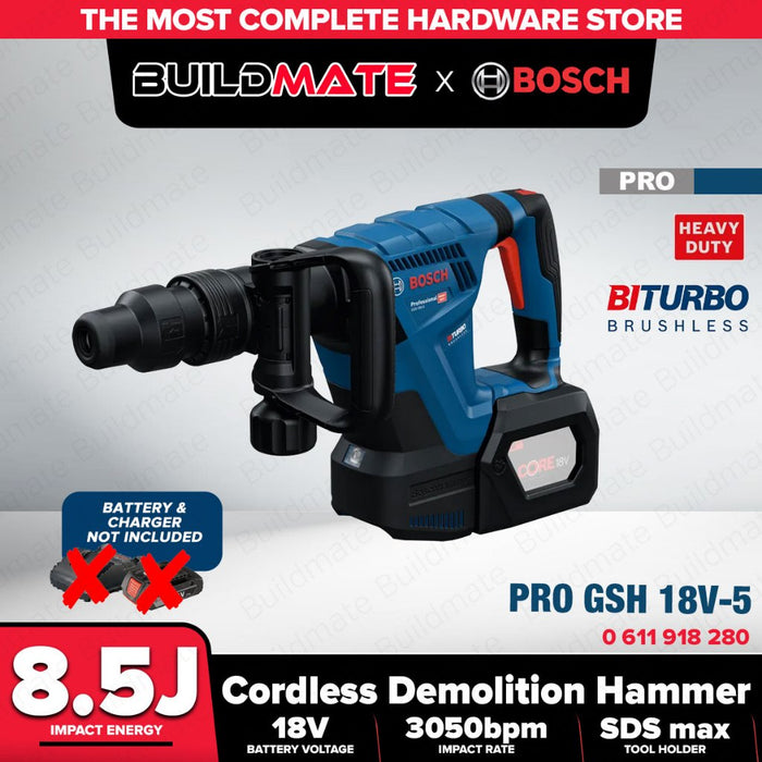 Buildmate x BOSCH GSH 18V-5 Cordless Demolition Hammer SDS Max 8.5J 0611918280 BLC