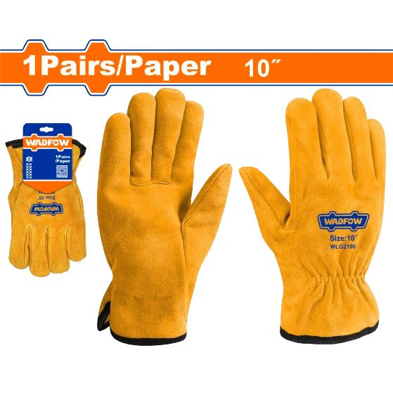 Buildmate x WADFOW 10in Cowhide Leather Work Gloves Heavy Duty Safety Gloves WLG2100 WHT