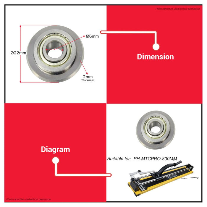 Buildmate x PowerHouse Tile Cutter Tungsten Carbide Blade W/ Ball Bearing 22MM 6X2MM PTAA