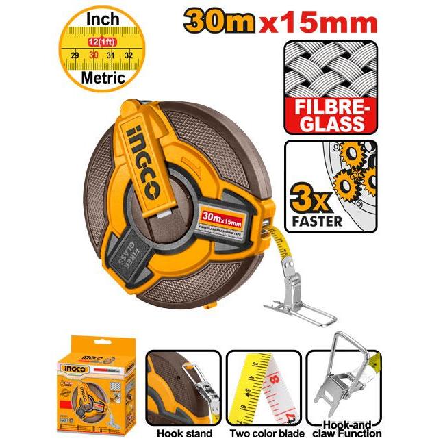 Buildmate x INGCO FIBREGLASS MEASURING TAPE 30Mx15MM HFMT1830 IHT