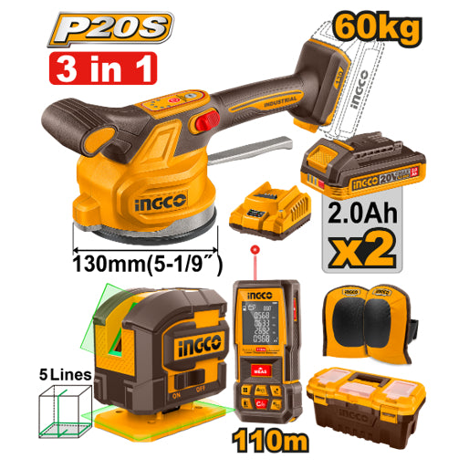 Buildmate x INGCO Cordless 20V 3 in 1 60kg Tile Vibration  Machine Combo Kit Laser Level COSLI260106 IPT