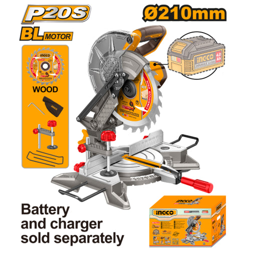 Buildmate x INGCO 20V Cordless Mitre Saw 210mm 8in Wood Cutting Kit CMSLI20212 IPT