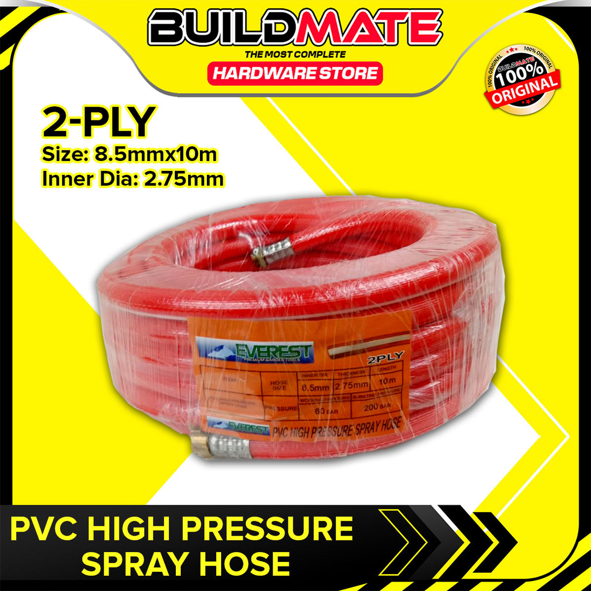 BUILDMATE Everest PVC High Pressure Spray Hose 8.5mmx10m 2-Ply / 3-Ply ...