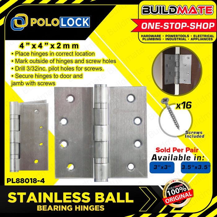 POLOLOCK 2MM Stainless Steel Ball Bearing for Cabinet Door Hinges 3" - 4" Inch with Screws •BUILDMATE•