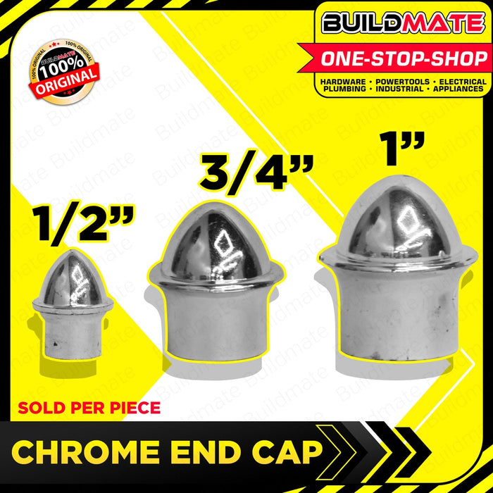 Window Door Chrome Curtain Rod End Cap 1" Inch | 1/2" Inch | 3/4" Inch [SOLD PER PIECE] •BUILDMATE•