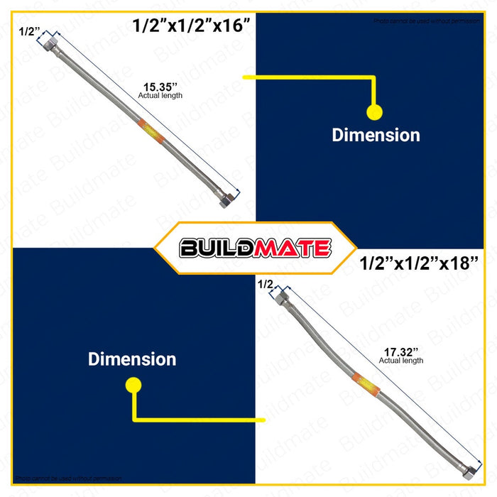 SUGI JAPAN Stainless Flexible Hose Lavatory 1/2" x 1/2" •BUILDMATE•
