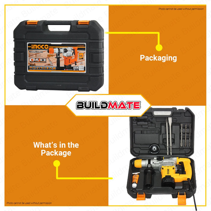 BUILDMATE Ingco Rotary Hammer Drill 1050W / 1500W SDS Plus Chuck Chipping Gun Jack Drilling Machine Electric Demolition Concrete Breaker Hammer - IPT