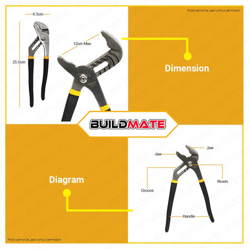 HOTECHE 10" 250mm Groove Joint Water Plier Pump Pliers Tongue & Groove Pliers HTC-100412 •BUILDMATE•
