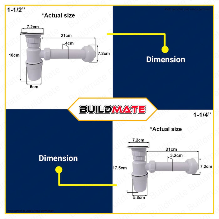 MAXTEN Kitchen Sink PTrap P-Trap with PO Pop Out Plug Bottle Trap W/ Waste •BUILDMATE•