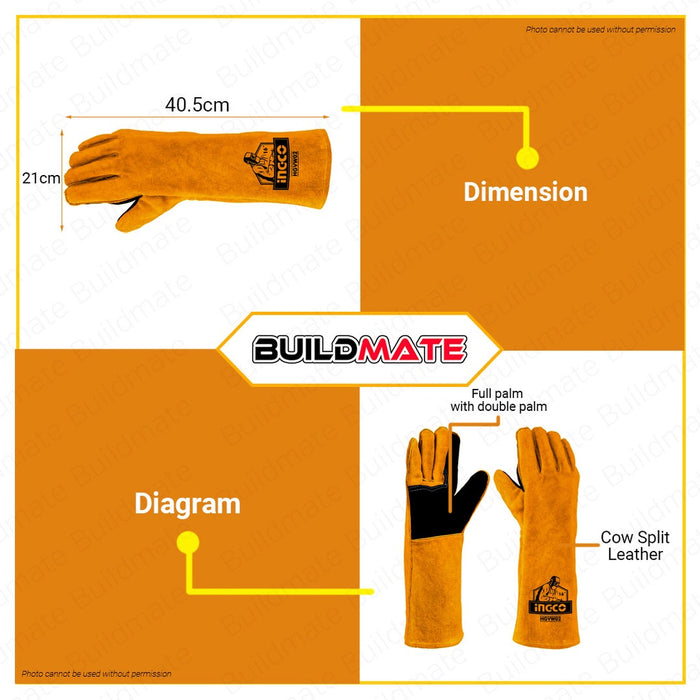 INGCO 16" Inch Welding Leather Gloves Cow Split Welder Gloves High Quality HGVW02 •BUILDMATE• IHT