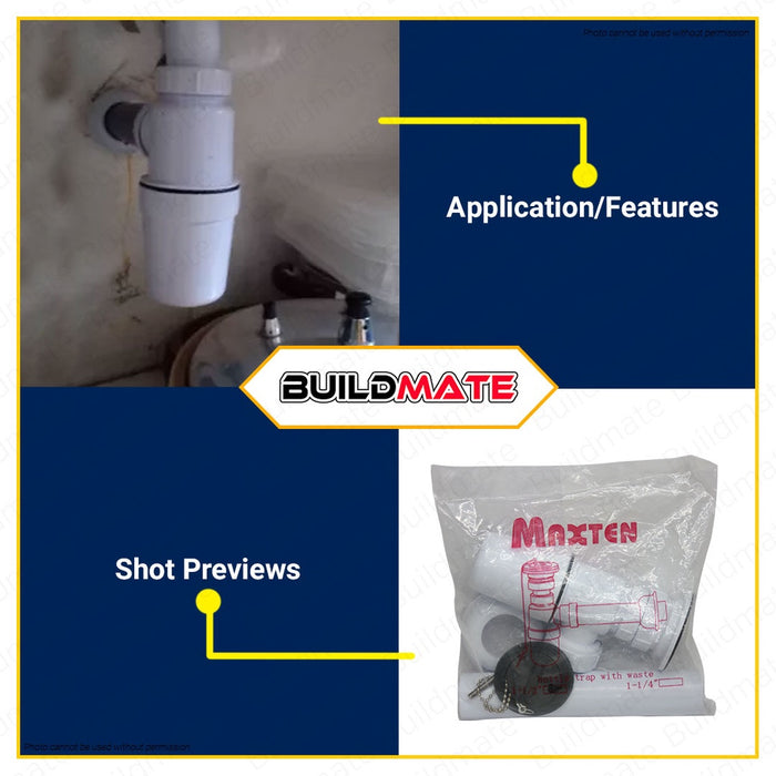 MAXTEN Kitchen Sink PTrap P-Trap with PO Pop Out Plug Bottle Trap W/ Waste •BUILDMATE•