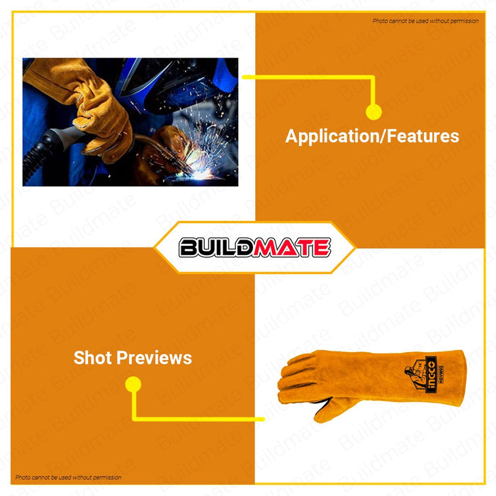 INGCO 16" Inch Welding Leather Gloves Cow Split Welder Gloves High Quality HGVW02 •BUILDMATE• IHT