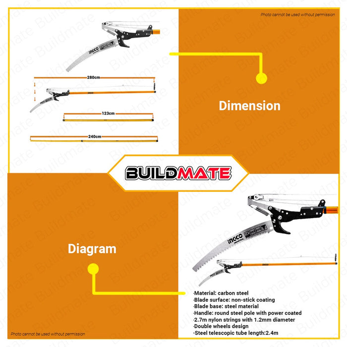 INGCO Extendable Tree Pruner Pole Saw Branch Cutter Trimmer Garden Plant HEPS25281 •BUILDMATE• IHT