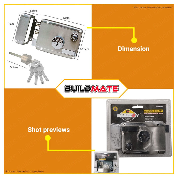 CRESTON Heavy Duty Security Rim Lock 9552 SS/SP •BUILDMATE•