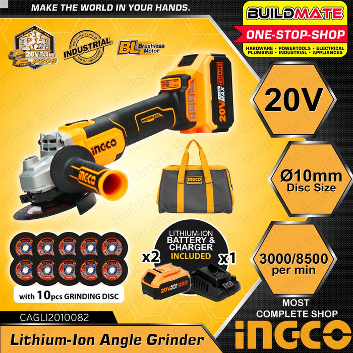 BUILDMATE Ingco BRUSHLESS 20V Cordless Angle Grinder For Cutting Sanding Polish CAGLI201008 • ICPT