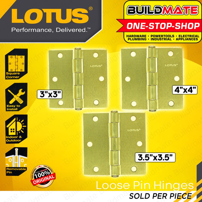 BUILDMATE Lotus Brass Plated Loose Pin Door Hinges 3" | 3.5" | 4" Inch Ball Bearing with Screws LHT