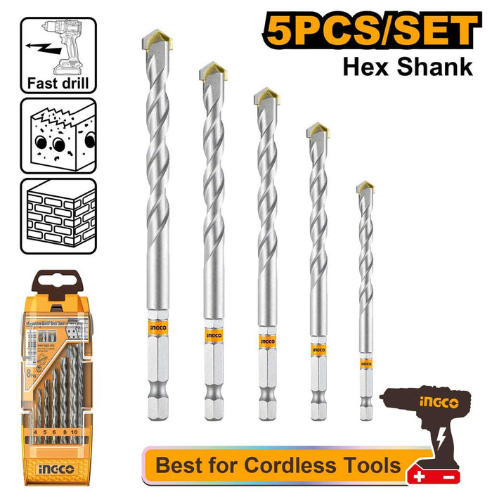 Buildmate x INGCO 5PCS Masonry Drill Bit Set for Concrete Cement Brick Wall Drill Bits 4-10mm AKDB6055 IHT